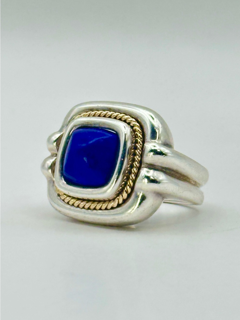 Tiffany & Co VINTAGE Sterling Silver & 18 Kt Gold Lapis Lazuli Rope Ring Sz 7.5 - Picture 2 of 14